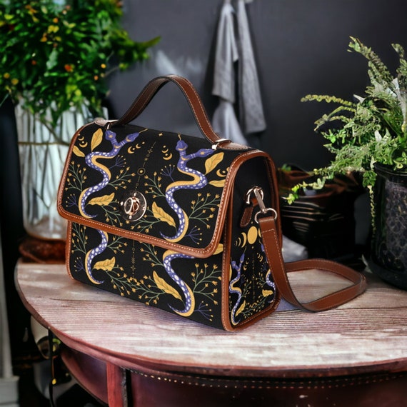 Witch Canvas Satchel Bag Celestial Snake Moons Handbag Boho Mystical Witch Handbag Mystical Snake Moons Bag Boho Snakes Hippie Purse Etsy Ireland