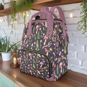 Fairy Mushroom Diaper Backpack, Witchy Magical Mama Baby Backpack, Violet Mushroom Cottagecore Fairycore mama Baby Shower or Postpartum Gift