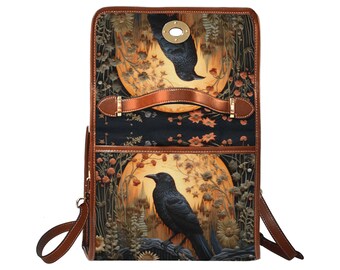 Dark Cottage Goth Faux-embroidery Crow Satchel, Dark Cottagecore