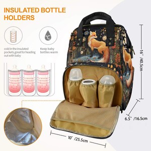 Faux-Embroidery Fox Diaper Backpack, Cottagecore Fox Mommy Bag, Storybook Fables Fox Bag, Forestcore Mama Cottage Nursery Shower Gift Bag image 5