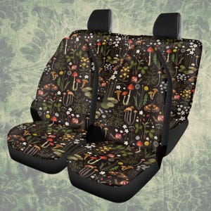 Dark Cottagecore Car Seat Covers: Mushroom & Butterfly Design
