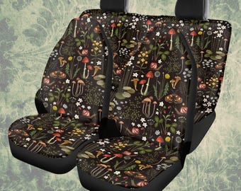 Dark Cottagecore Car Seat Covers: Mushroom & Butterfly Design