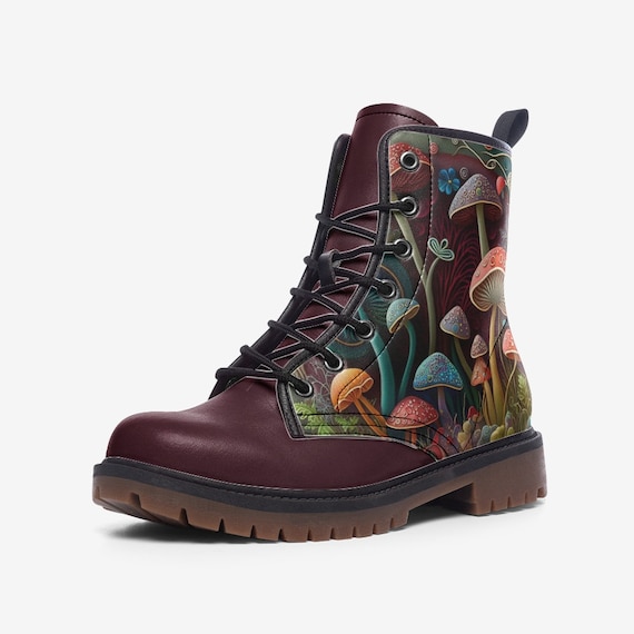 Fairy Mushrooms Vegan Leather Combat Boots Witchy Combat Boots Goblincore Dark Red Boots Boho Mushroomcore Fairy Grunge Faux Leather Boot Etsy