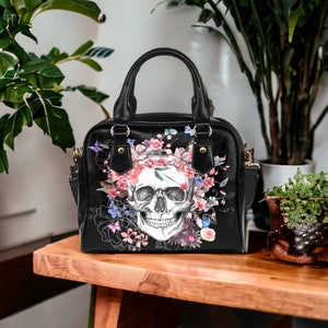 Beautiful Floral Skull handbag, Dark Cottagecore Vegan leather Cross-body purse, Boho Pastel Witch Purse, Pastel Goth Handbag, Dark Academia