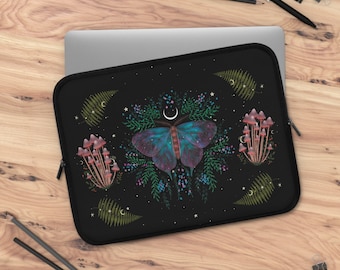 Dark Forest Witch Cottagecore Mystical Butterfly Laptop Sleeve, Forestcore Mushroom laptop ipad Tablet Travel Case, Gevoerde Nylon Laptoptas