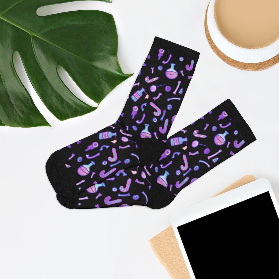 Kawaii Goth Socks, Potions and Poisons Socks, Cute Spoopy Socks, Pastel