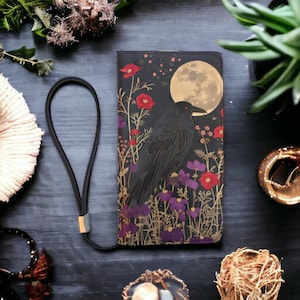 Dark Cottage Goth Witchy Crow & bolso floral y cartera de embrague, bolso Dark Cottagecore Crow, bolso de embrague Crow Dark Floral Boho Witchcore