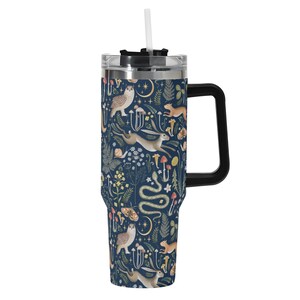 Dark Fairy Forest 40oz Stainless Steel Tumbler With Black Handle & Straw, Dark Cottagecore Forestcore Gifts, Goblincore Tumbler, Forest Mug image 5