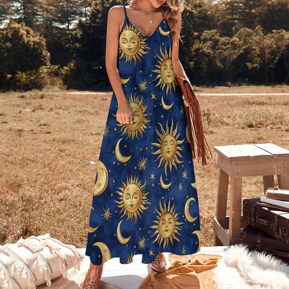 Whimsigoth Mystical Maxi Dress With Celestial Suns, Moons & Stars, 90s  Aesthetic Celestial Skies Boho Dress, Witchy Hippie Night Sky Dress - Etsy  Ireland
