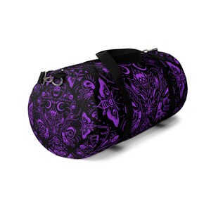 Violet Goth Duffel Bag, Witchcore Clothing, Goth Skulls Moths Duffel Bag, Goth Girl Gym Bag, Gothic Weekender bag, Pastel Witchy Duffel Bag image 11