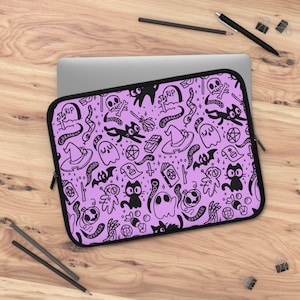 Pastel Halloween Laptop Sleeve, Violet Spooky Cute Laptop Sleeve, Kawaii Witchy laptop sleeve, 7&quot; to 17&quot; Creepy Cute tablet macbook sleeve