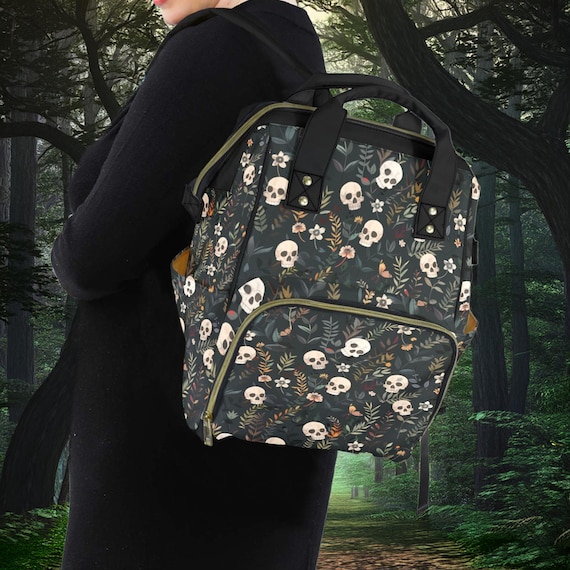 Goth Cream Canvas Tote with Colorful Mushroom & Skull Print Mini Backpack Psychedelic Mushroom Art Tote Bag: Trippy Hippy Gift - Etsy main image 3