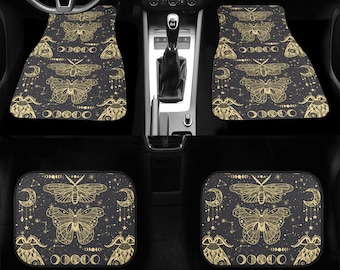 Celestial Moths Car Mats, Mystical Car Mats, Dark Cottagecore Aesthetic Car Mats, Dark Academia Witchy Car Mats, Dark Nature Car Mats