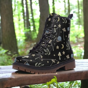 Fairycore Mushrooms Snails Stars Boots, Cute Mushrooms Vegan Fairycore Mushrooms Snails Stars Boots, Cute Mushrooms Vegan