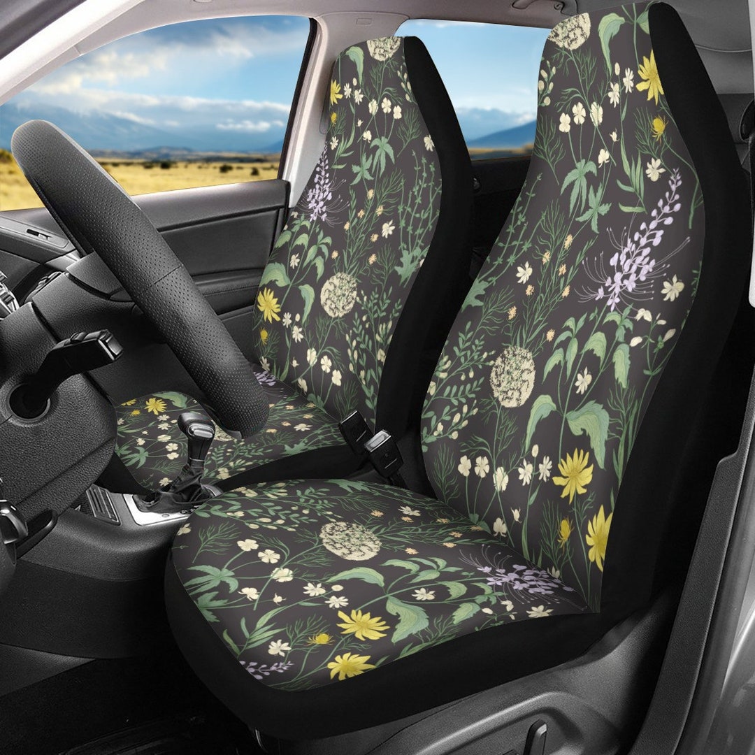 Cottagecore Car Seat Covers, Dark Floral Car Seat Covers, Wildflowers