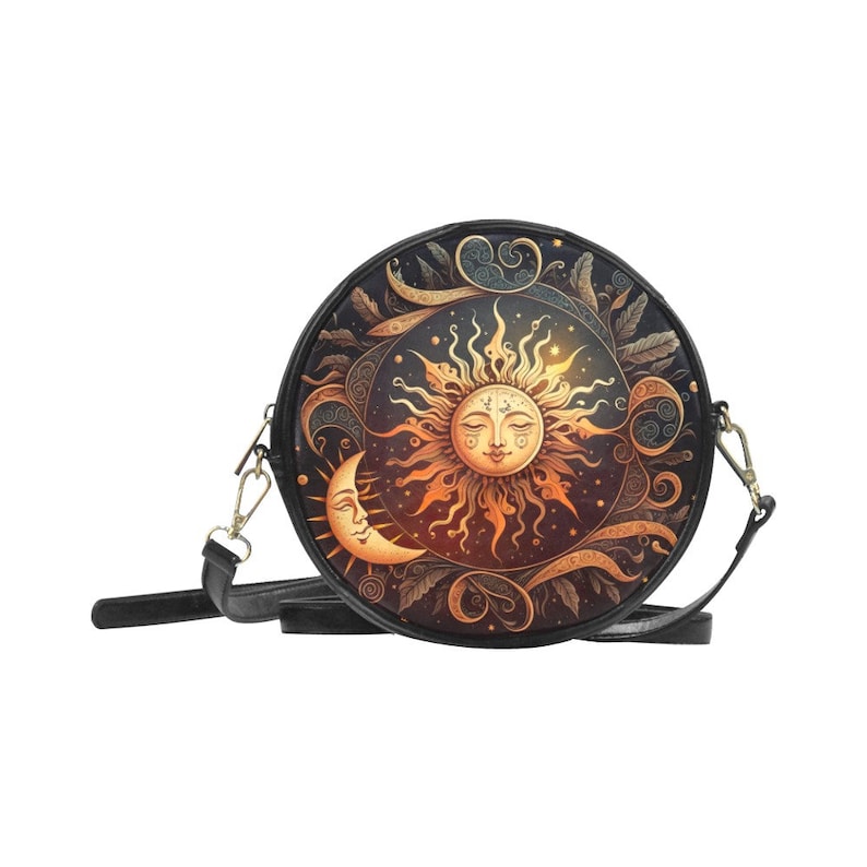 Bolso Dark Boho Sun & Moon Round Satchel, bolso Dark Celestial Sun Moon, bolso Dark Academia, bolso Dark Cottagecore, bolso Boho Hippie Witch imagen 8