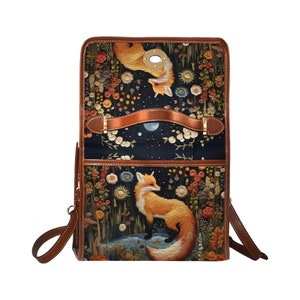 Bolso floral y de zorro con bordados falsos, bolso de mano Boho Cottagecore Witchy Fox, bolso de mano floral Boho Naturecore Fox, bolso Dark Forestcore Fox imagen 4