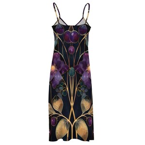 Dark Purple Art Nouveau Floral Maxi Dress, Dark Flowers Long Garden Party Dress, Witchy Hippie Flowers Boho Maxi Dress, Resort Wear Dress image 5