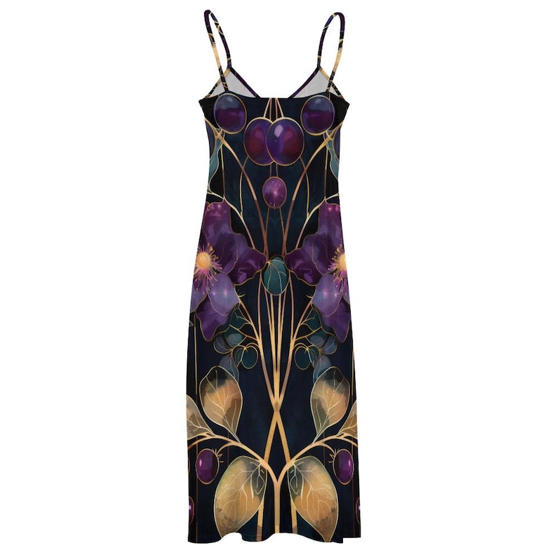 Dark Purple Art Nouveau Floral Maxi Dress, Dark Flowers Long Garden Party Dress, Witchy Hippie Flowers Boho Maxi Dress, Resort Wear Dress image 5