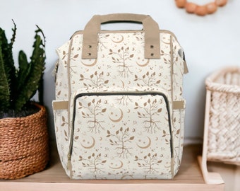 Boho Celestial Tree of Life Backpack Diaper Bag, Boho Witchy Nappy Bag, Mystical Mama Diaper Backpack, Witchy Mama Gifts, Boho Neutrals Baby