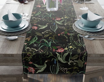 Dark Garden Floral Table Runner, Dark Cottagecore Table Runner, Dark Floral Dining Decor, Moody Floral Decor, Garden Witchy Table Runner