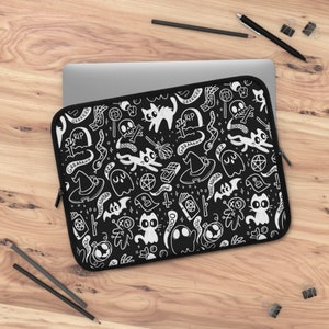 Cute Halloween Laptop Sleeve, Witchy Spooky Cute Laptop Sleeve, Kawaii Witch laptop sleeve, 7&quot; to 17&quot; Cute Ghosts Cats tablet macbook sleeve