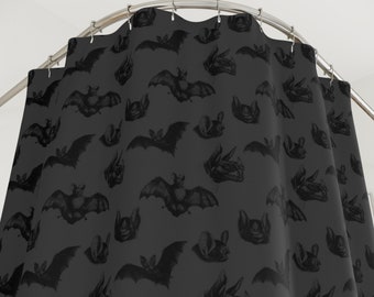 Gothic Bats Shower Curtain, Bath Mat, Gothic Bats Bathroom Decor, witchy bathroom decor, witchy home, spooky bats motif decor, goth bathroom