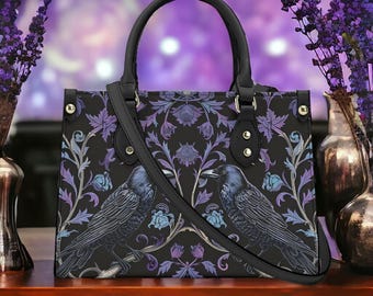 Gothic Raven's Roost Handbag and Clutch Wallet Set, Vegan Leather Handbag & Zipper Clutch, Crow Raven Wallet, Gothic Boho Witchy Purse Gift