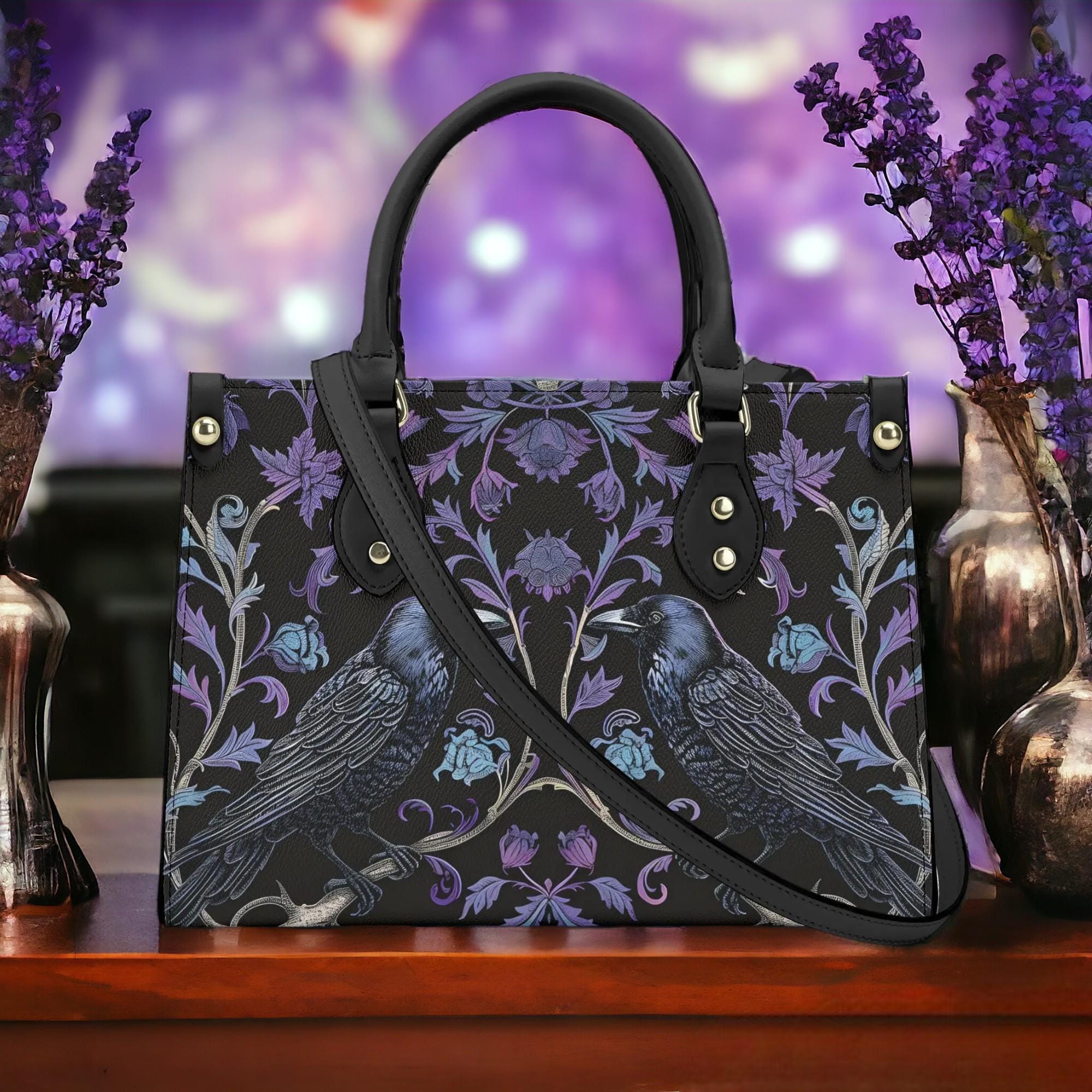 Gothic Raven's Roost Handbag and Clutch Wallet Set, Vegan Leather