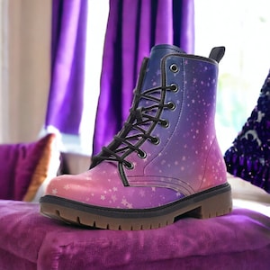 Pastel Galaxy Vegan Combat Boots, Celestial Combat Boots, Pretty Punk Festival Clubbing Boots, Egirl Combat Boots, Fairycore Vegan Boots