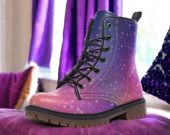 Pastel Galaxy Vegan Combat Boots, Celestial Combat Boots, Pretty Punk Festival Clubbing Boots, Egirl Combat Boots, Fairycore Vegan Boots