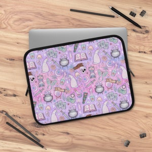 Pastel Witch Laptop Sleeve, Pink Witchy Cute Laptop Sleeve, Kawaii Witchy laptop sleeve 7&quot; to 17&quot; Creepy Cute tablet macbook neoprene sleeve