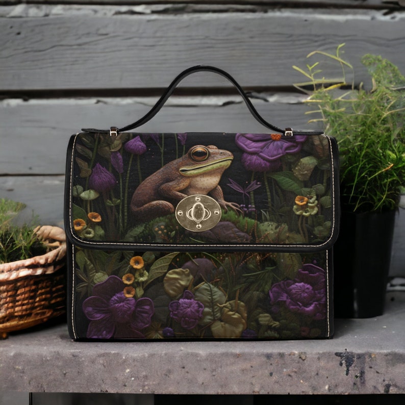 Toad Handbag Faux-embroidered Toad and Floral Handbag, Boho Cottagecore Witchy Frog ...