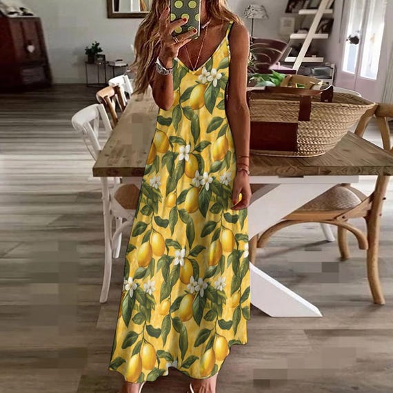 knee length dresses for ladies Yellow Boho Maxi Dress main image 0