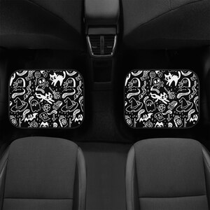 Black and white Spooky Cute Car Mats Cute Car Accessories Car Mat Creepy Cute Custom Car Mats cute Goth Girl Car Accessories Teen Girl gifts image 3