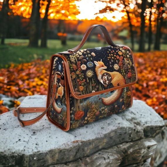 Faux embroidered Fox and Floral Handbag Boho Cottagecore Witchy Fox Satchel Boho Naturecore Fox Floral Handbag Dark Forestcore Fox Purse Etsy UK