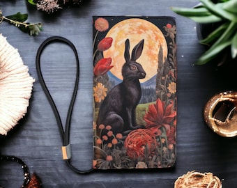 Dark Cottage Gothic Rabbit & Floral Wallet, Dark Cottagecore Rabbit Clutch Wallet, Wiccan Rabbit Dark Floral Boho Witchcore Zipper Clutch