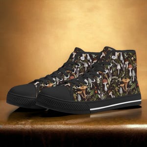 Dark Forest Mushroom High Top Sneakers, Witchy Goblincore Mushroomcore Shoes, Fairy Mushroom High Tops, Dark Cottagecore Canvas Sneakers