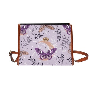 Cottagecore Violet Butterflies Satchel bag, Boho Butterflies Cross-body Purse, Mystical Butterflies Handbag, Celestial Hippies Boho Bag image 6