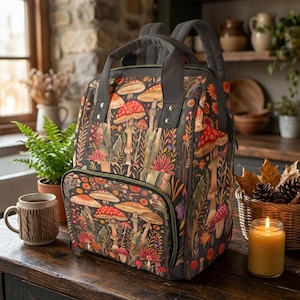 Boho Mushrooms Diaper Bag, Mushroomcore Diaper Backpack, Hippie Mama Baby Bag, Witchy Diaper Bag, Botanical Baby Bag, Goblincore Baby Gifts