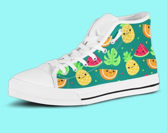 Charmarm Cut Pineapple On A Pink Background Womens Cute Low Top Canvas Skateboarding Shoes
