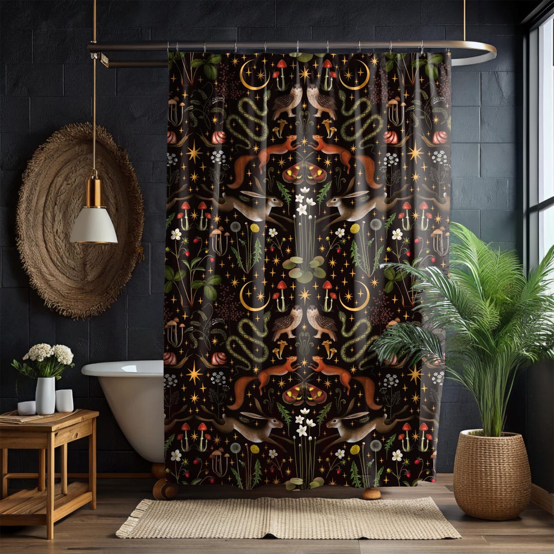 Dark Forest Theme Shower Curtain & Bath Mat, Fairy Forest Bath Decor ...