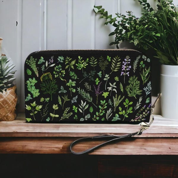 Garden Herbs Wallet, Flowering Herbs Wallet, Cottagecore Wallet, Witchy Herbs Wallet, Herb Garden Wallet, Kitchen Witch Aesthetic, Culinary