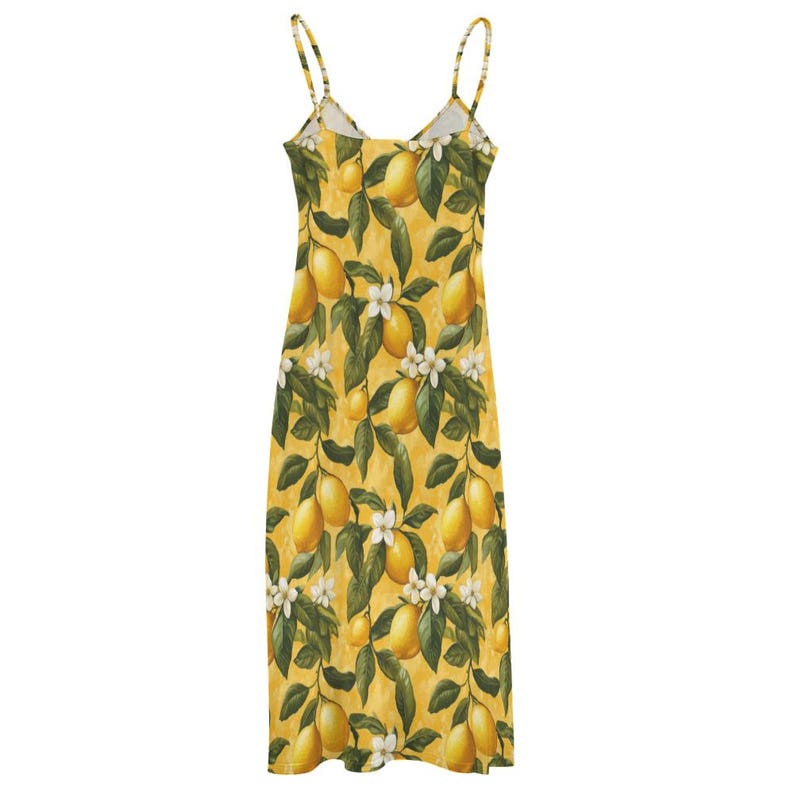 Boho Lemon Blossoms Cottagecore Ankle Sling Dress, Lemons Maxi Dress, Boho Vintage Floral Dress, Summer Yellow Maxi Dress, Boho Summer Dress image 8