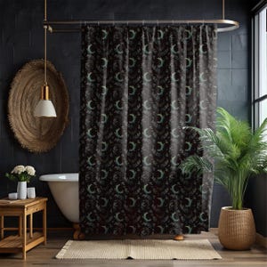 Witchy Forest Moons Shower Curtain & Bath Mat, Witchy Bathroom Decor, Dark Cottagecore Bathroom, Cottage Goth Bathroom Decor, Witchy Home