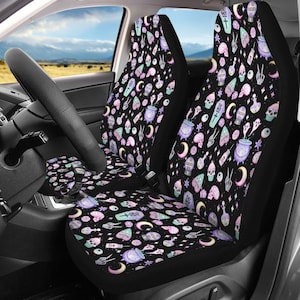 Pastel Witch Microfiber Car Seat covers, Pastel Witchy Occult Car Accessories, Cute Witch Car Covers, Witchy and Mystical Car Seat Covers