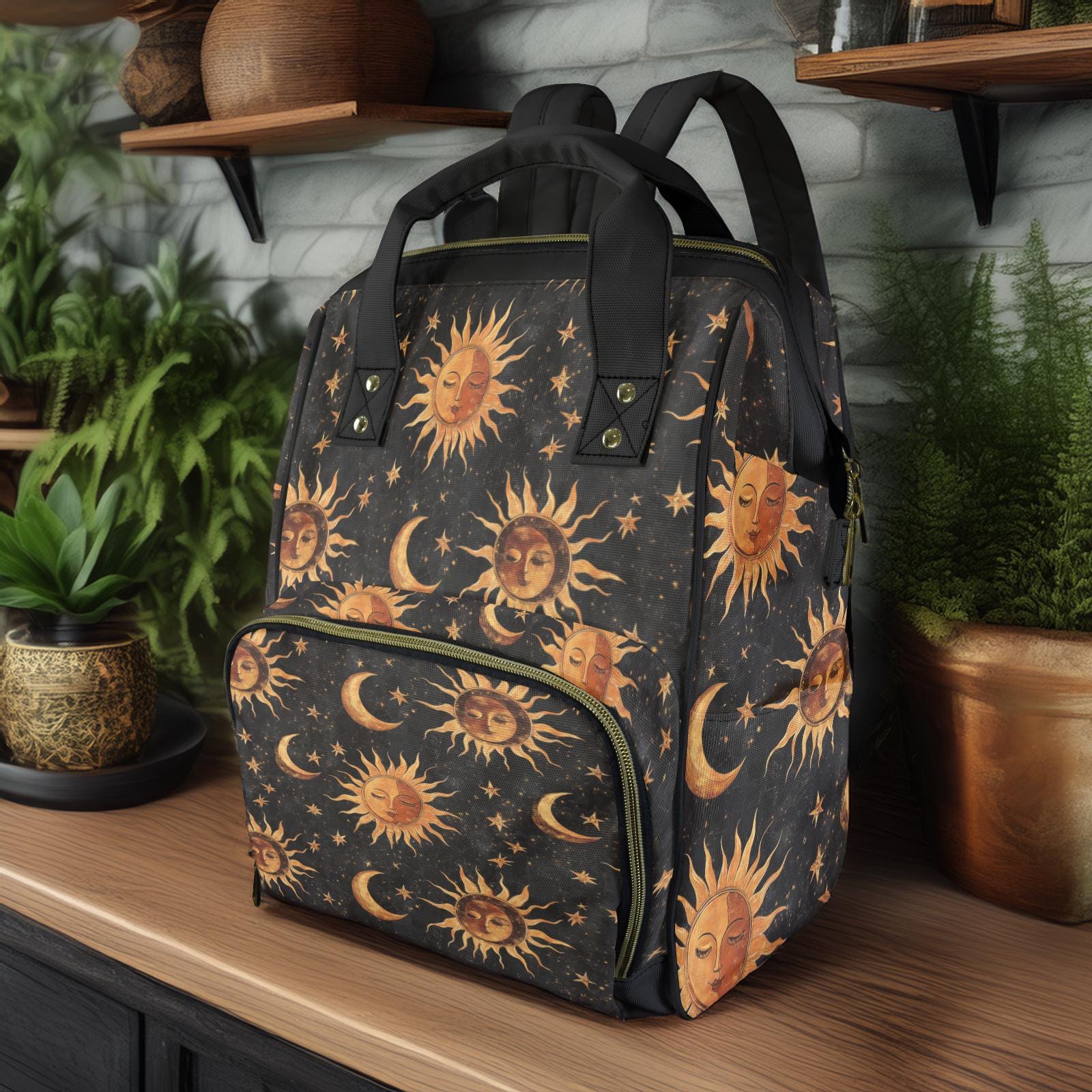 Celestial Sun and Moon Multifunctional Diaper Backpack  display picture 1