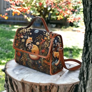 Bolso floral y de zorro con bordados falsos, bolso de mano Boho Cottagecore Witchy Fox, bolso de mano floral Boho Naturecore Fox, bolso Dark Forestcore Fox imagen 3