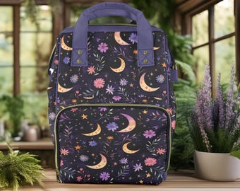 The Collection Royal Celestial Patchwork Sun Moon Boho Backpack Laptop Bag ur,backpack_front,square,  main image 4