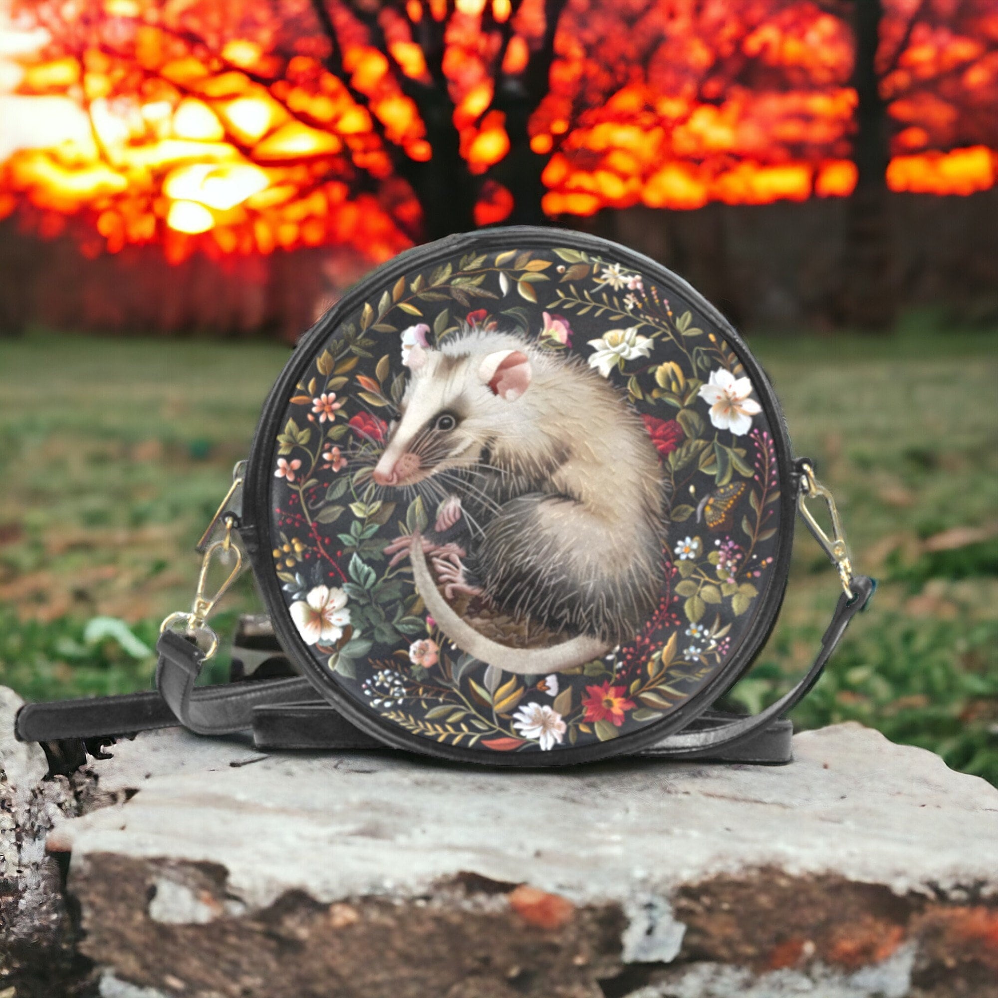 Faux-embroidered Opossum Vegan Leather Purse, Boho Faux-embroidered Opossum Vegan Leather Purse, Boho
